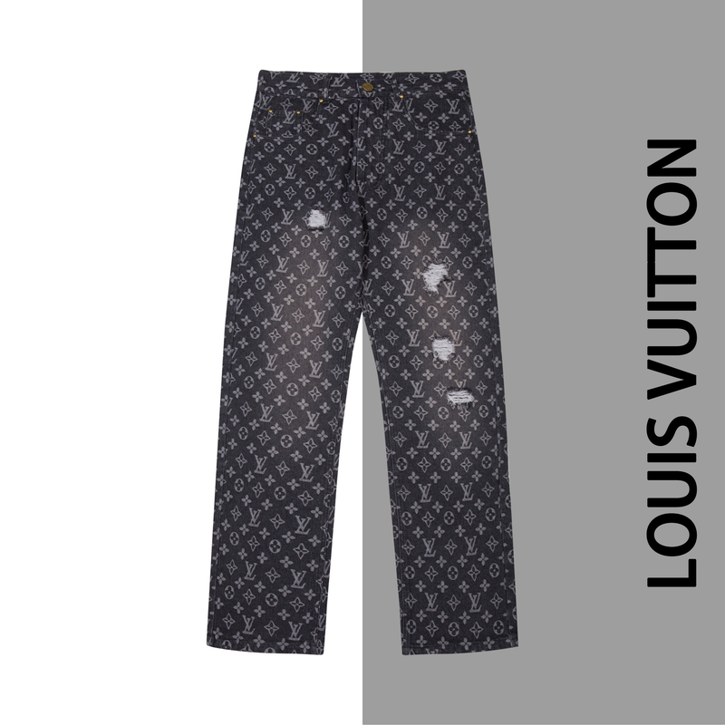 Calça Louis Vuitton Distressed Baggy Monogram Jeans