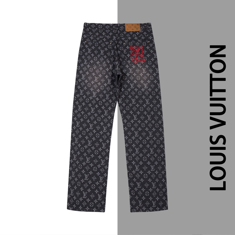 Calça Louis Vuitton Distressed Baggy Monogram Jeans
